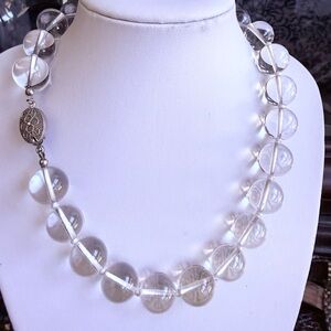 Estate Clear Beaded white quartz  Necklace with Silver Accents